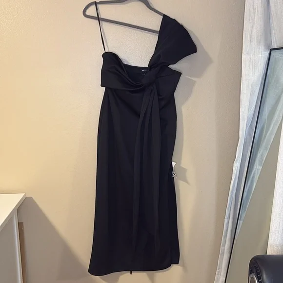 ASOS DESIGN scuba off the shoulder bow detail midi dress in black size 8 - Picture 6 of 13